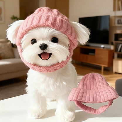 🔥LAST DAY 49% OFF - 🐾Red Wool Knit Dog Beanie with Ear Flaps – Warm Winter Hat