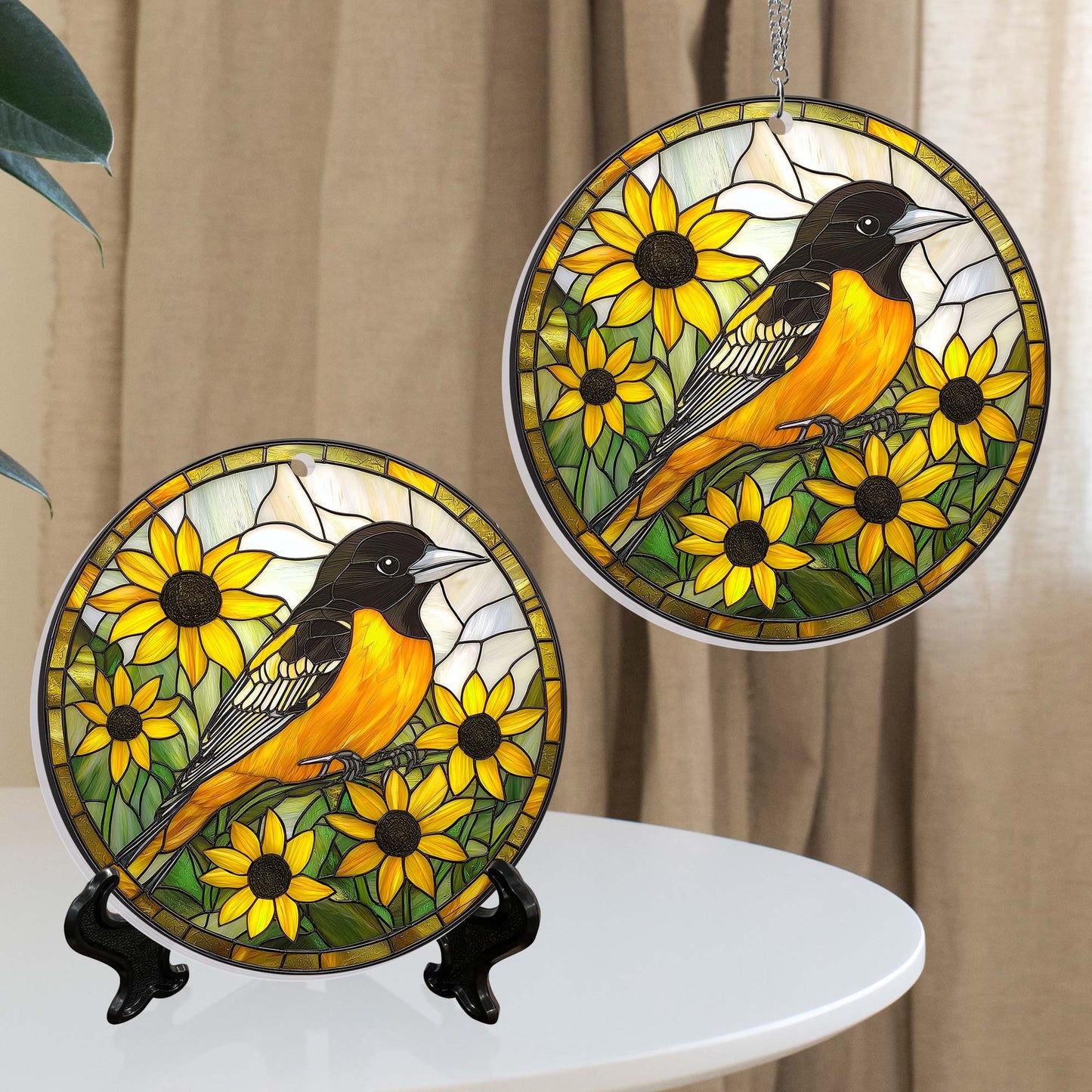 Baltimore Oriole And Black-eyed Susan Acrylic Suncatcher Window Hanging VTM1221TDH