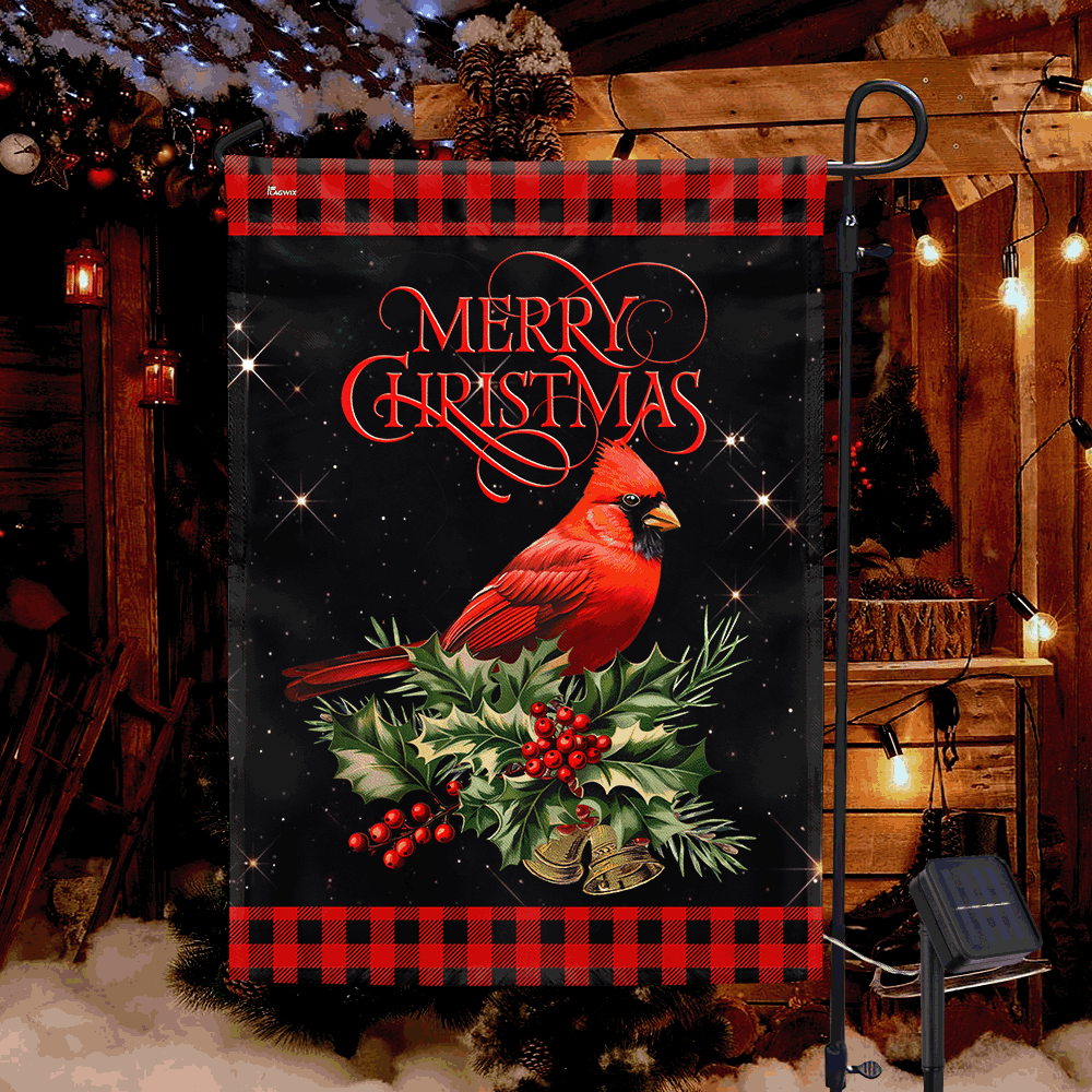 Cardinal Merry Christmas Solar LED Garden Flag QTR408SF 3-Day Shipping
