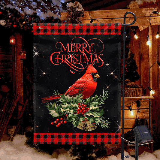 Cardinal Merry Christmas Solar LED Garden Flag QTR408SF 3-Day Shipping