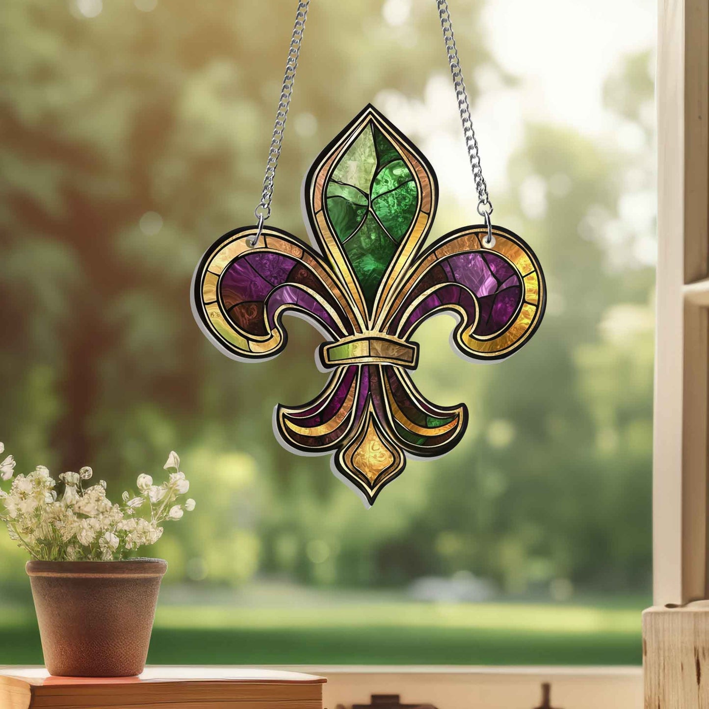 Louisiana Mardi Gras Fleur De Lis Acrylic Suncatcher Hanging TPT2544AS