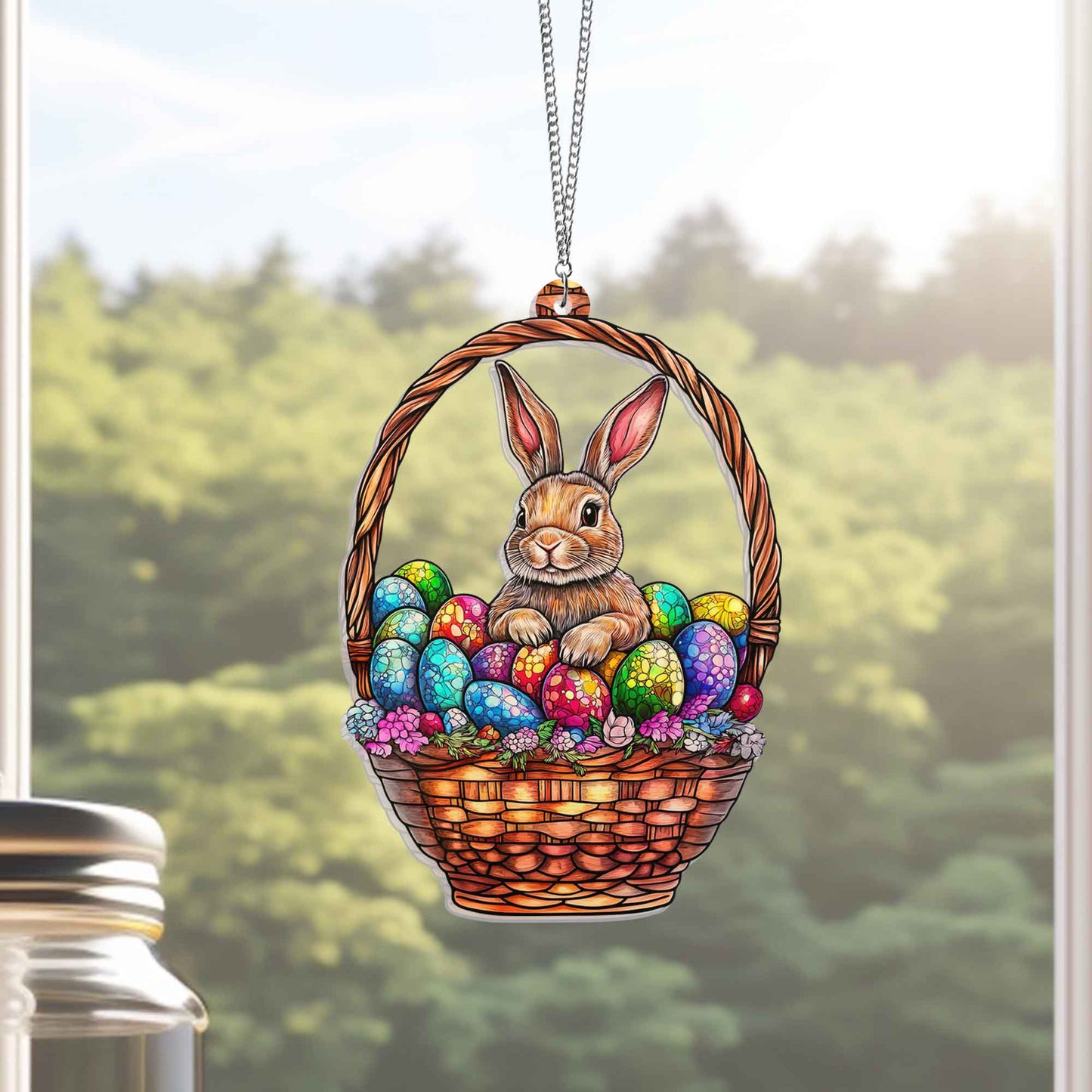 Rabbit in Egg Basket  Suncatcher Acrylic Window Hanging MLN5119DNV