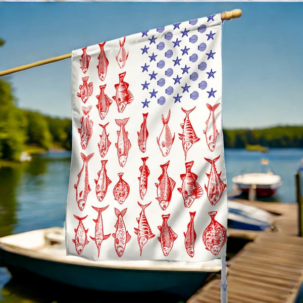 Fish & Sea Shells American Flag – Nautical Independence Day Decor