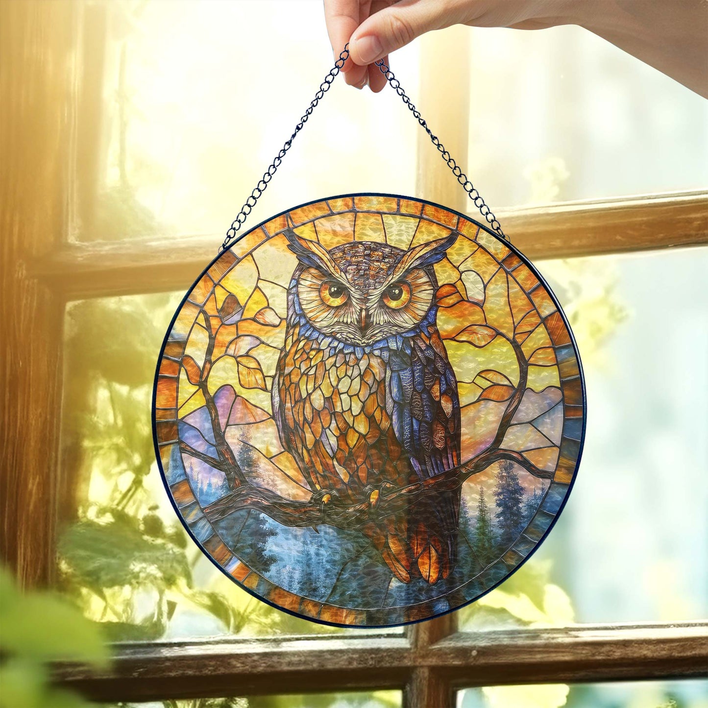 Owl Stained Glass Suncatcher Window Hanging TQN5191NGT