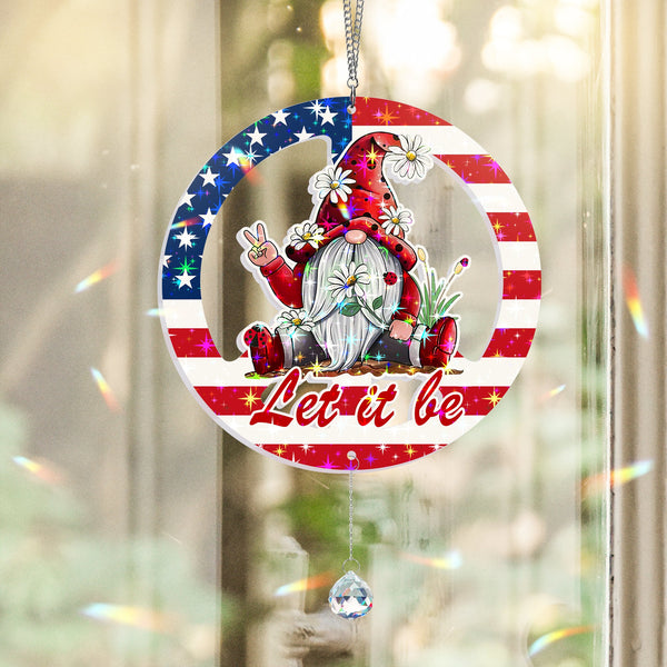 Hippie Gnome, Let It Bee, 4th of july American Peace Sign Hologram Window Hanging TPT2761NTH