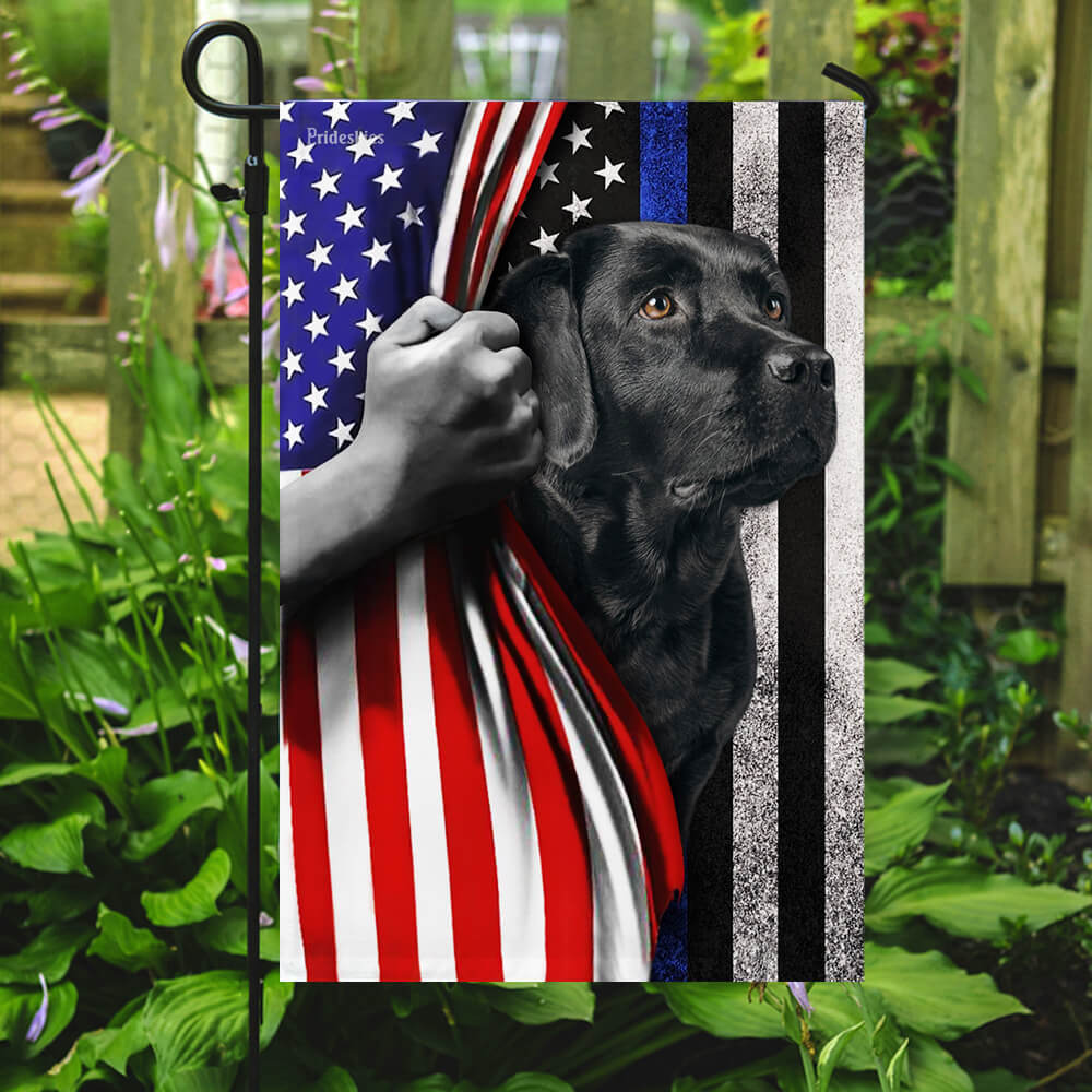 Black Labrador. The Thin Blue Line America US Flag