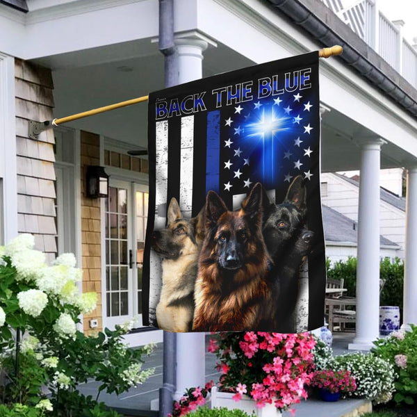 German Shepherd Back The Blue Christian Cross Flag