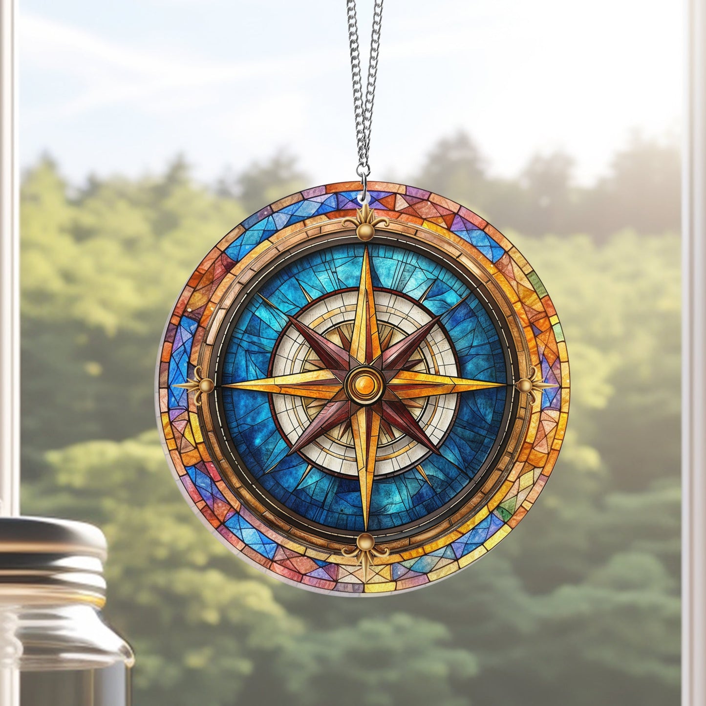 Nautical Compass Acrylic Suncatcher Window Hanging VTM733PN