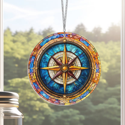 Nautical Compass Acrylic Suncatcher Window Hanging VTM733PN