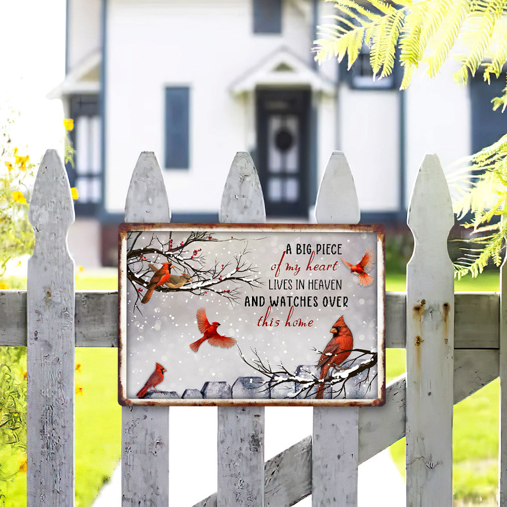 Cardinal Hanging Metal Sign A Big Piece Of My Heart Lives In Heaven MLH2191MS