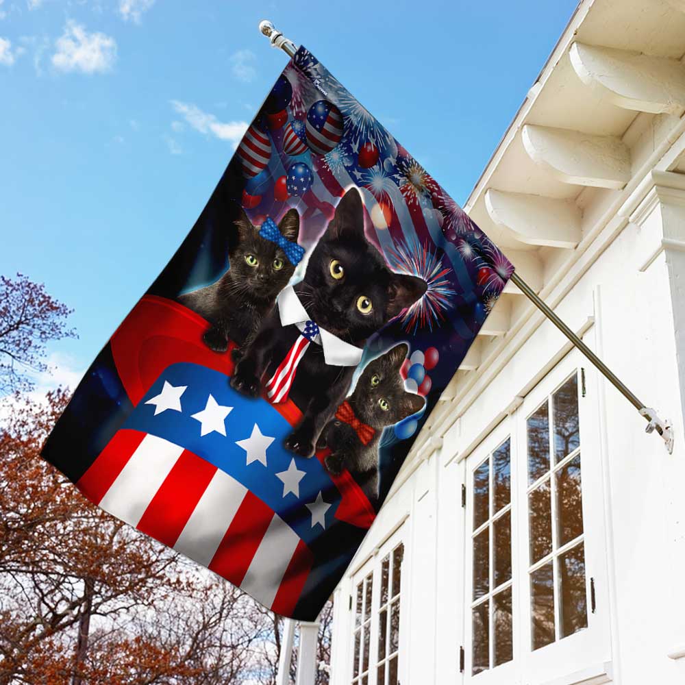 Three Black Cats Patriotic Hat Flag