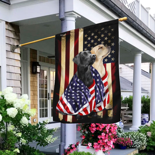 Black And Yellow Labrador Retriever American Patriot Wrapped in Glory Flag