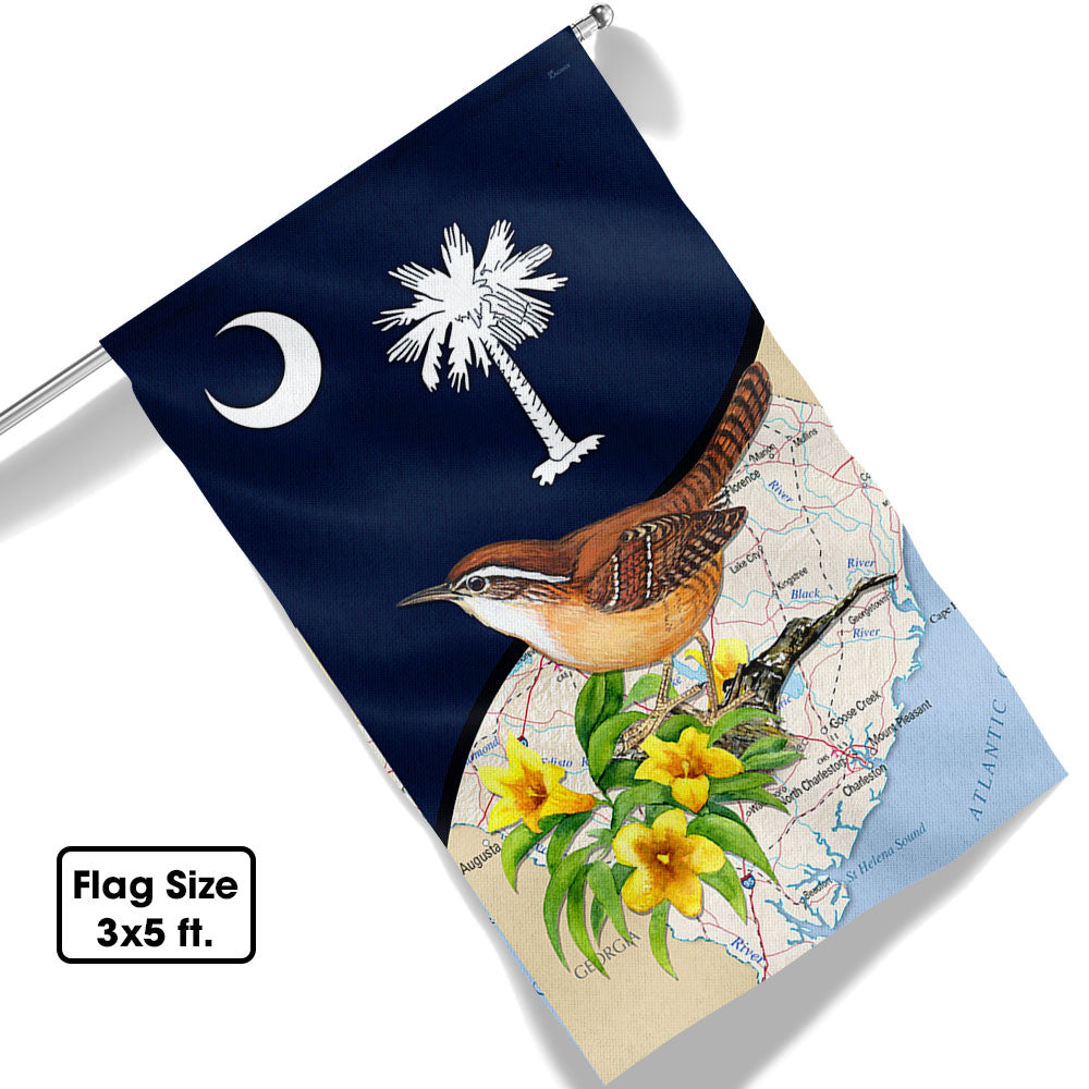 Carolina Wren with Yellow Jessamine, South Carolina Flag TPT745F