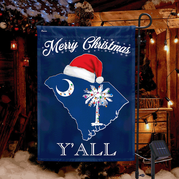 South Carolina Merry Christmas Y'all Solar LED Garden Flag MLN757SF