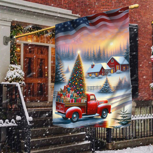 All Hearts Come Home For Christmas Red Truck Flag TQN1953F
