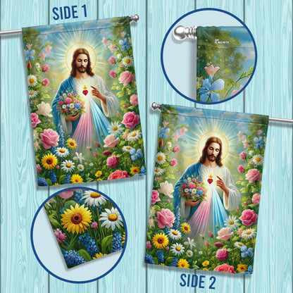 Jesus Holding Flowers Garden Spring Flag VTM1100TNB