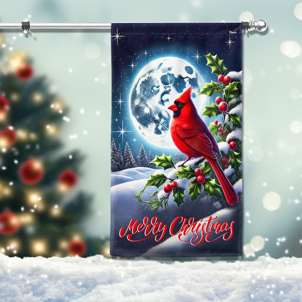 Cardinal Moon Merry Christmas Flag TQN3775F