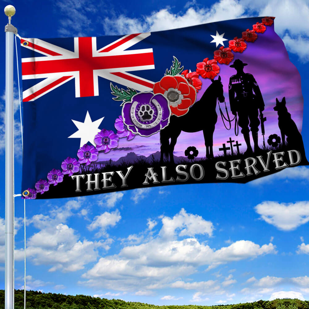 Anzac Day, Remembrance Day Red Purple Poppy They Also Served Grommet Flag TQN2698GF
