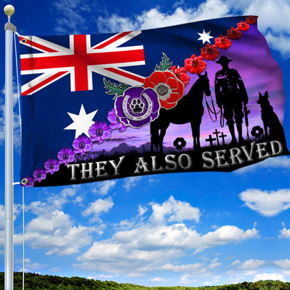 Anzac Day, Remembrance Day Red Purple Poppy They Also Served Grommet Flag TQN2698GF