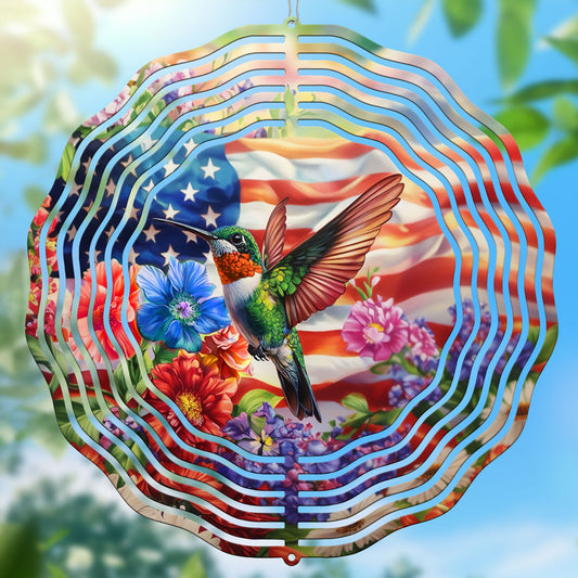 Hummingbird Flower With USA Flag Wind Spinner VTM1065HVN