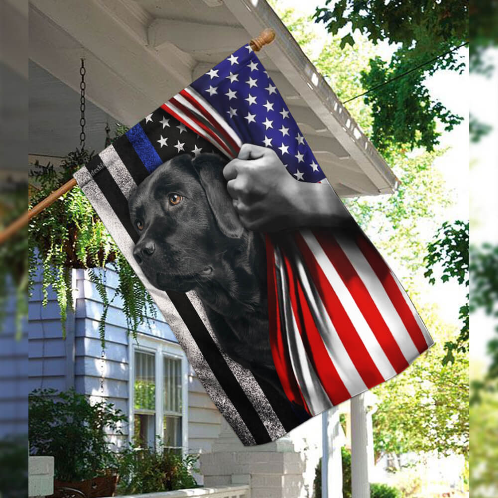 Black Labrador. The Thin Blue Line America US Flag