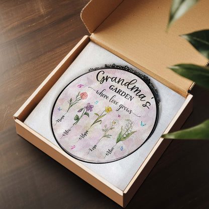 Personalized Grandma&#39;s Garden Stained Glass Suncatcher, Birth Month Flowers Stained Glass, Mothers Day Gifts For Nana Custom Garden Decor