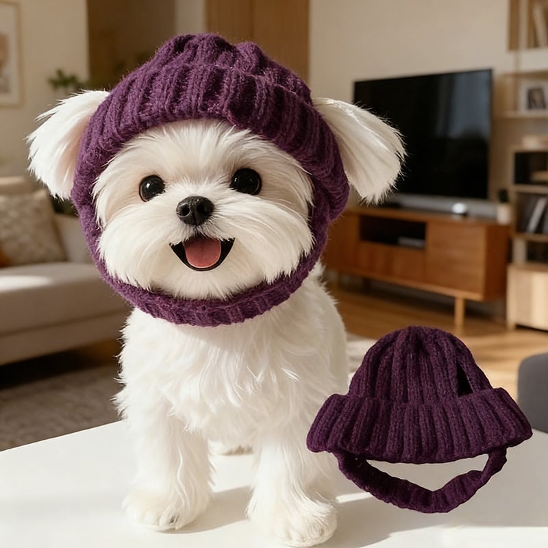 🔥LAST DAY 49% OFF - 🐾Red Wool Knit Dog Beanie with Ear Flaps – Warm Winter Hat