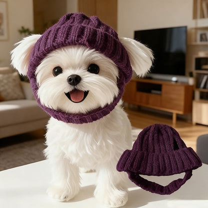 🔥LAST DAY 49% OFF - 🐾Red Wool Knit Dog Beanie with Ear Flaps – Warm Winter Hat