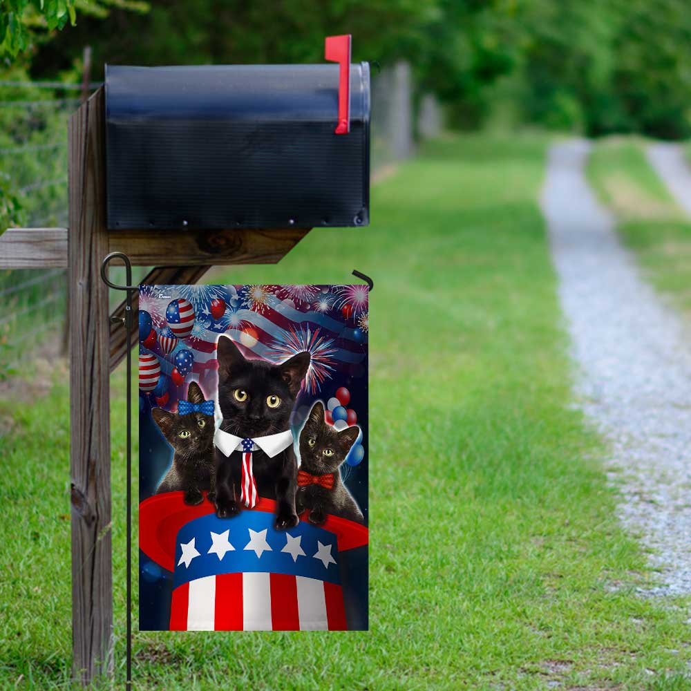 Three Black Cats Patriotic Hat Flag