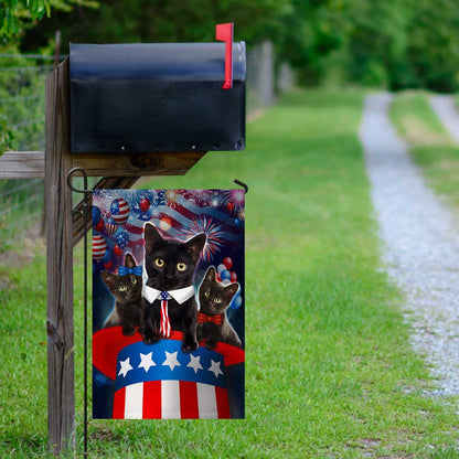 Three Black Cats Patriotic Hat Flag
