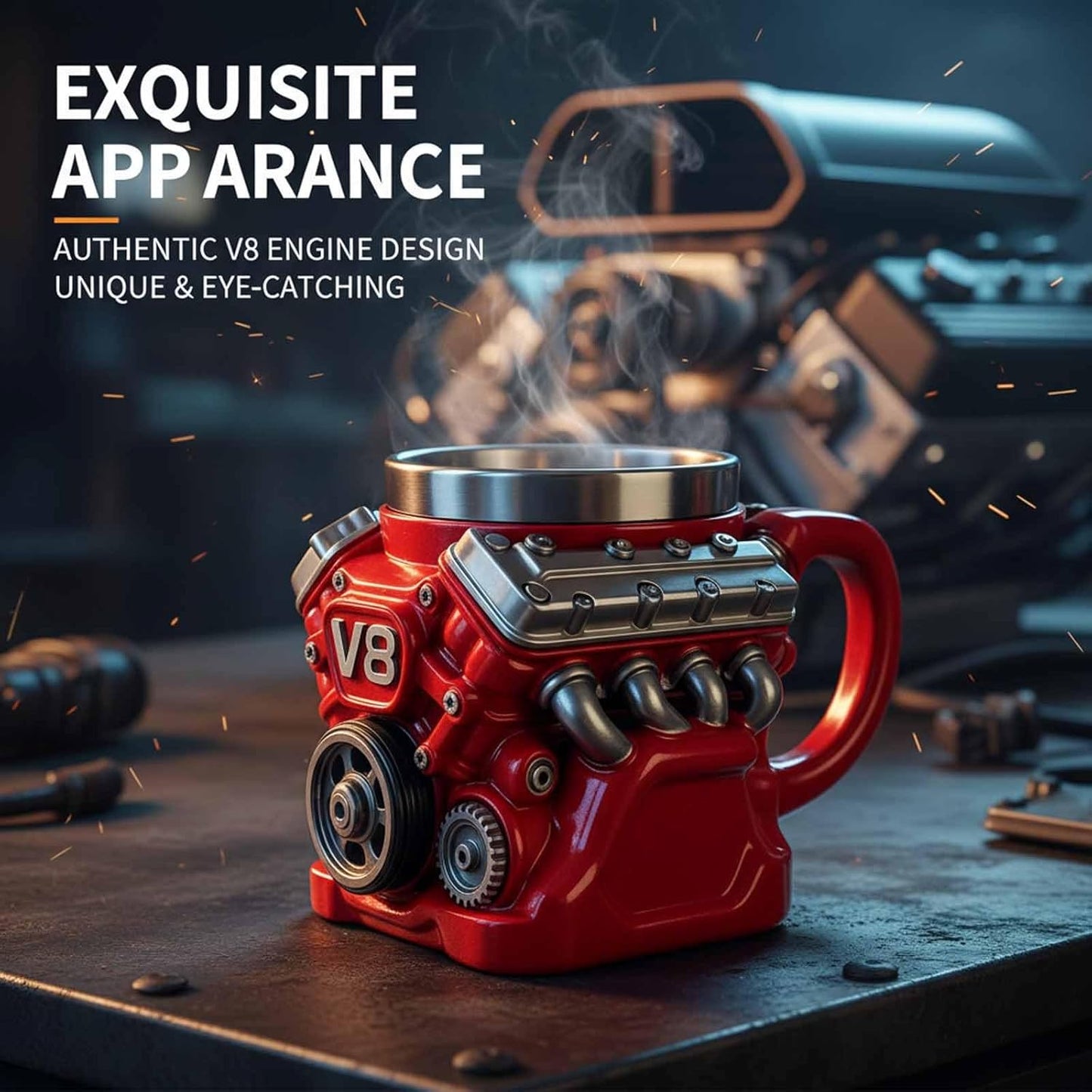 🔥LAST DAY 50% OFF🔥-Retro Engine Coffee Mug, V8 Engines Stainless Steel Cup