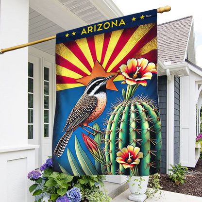 Arizona Cactus Wren and Saguaro Cactus Blossom Flag MLN3478F