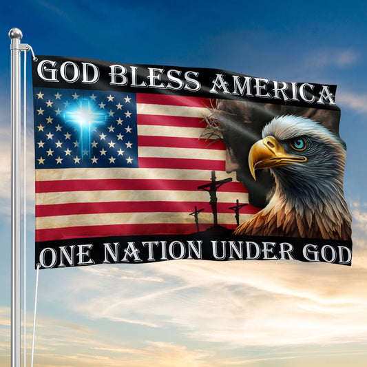 Patriot Eagle Christian God Bless America One Nation Under God Grommet Flag MLN5766NTH