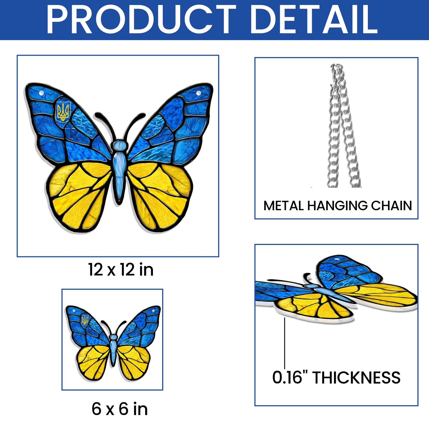 Stand With Ukraine Butterfly Blue Yellow Acrylic Suncatcher Hanging Sign TQN4932LTH