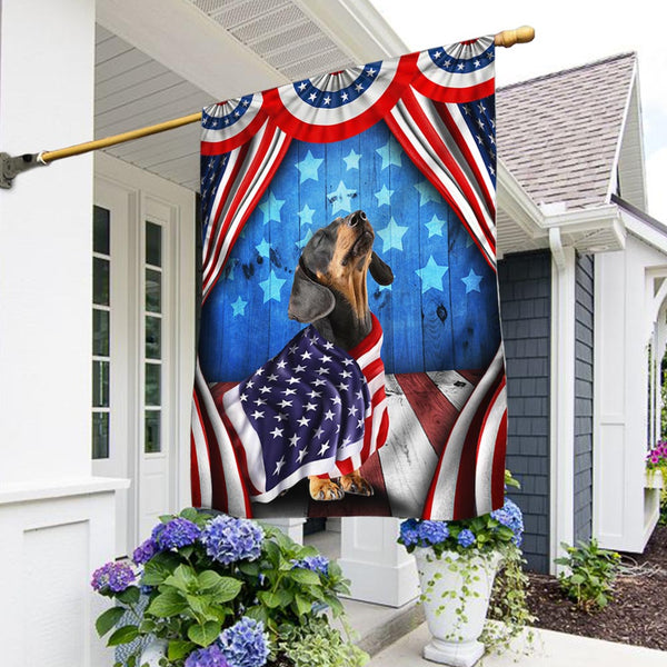 Flagwix American Flag - 4th of july Dachshund American Patriotic Garden Flag Wrapped in Glory TPT898Fv4