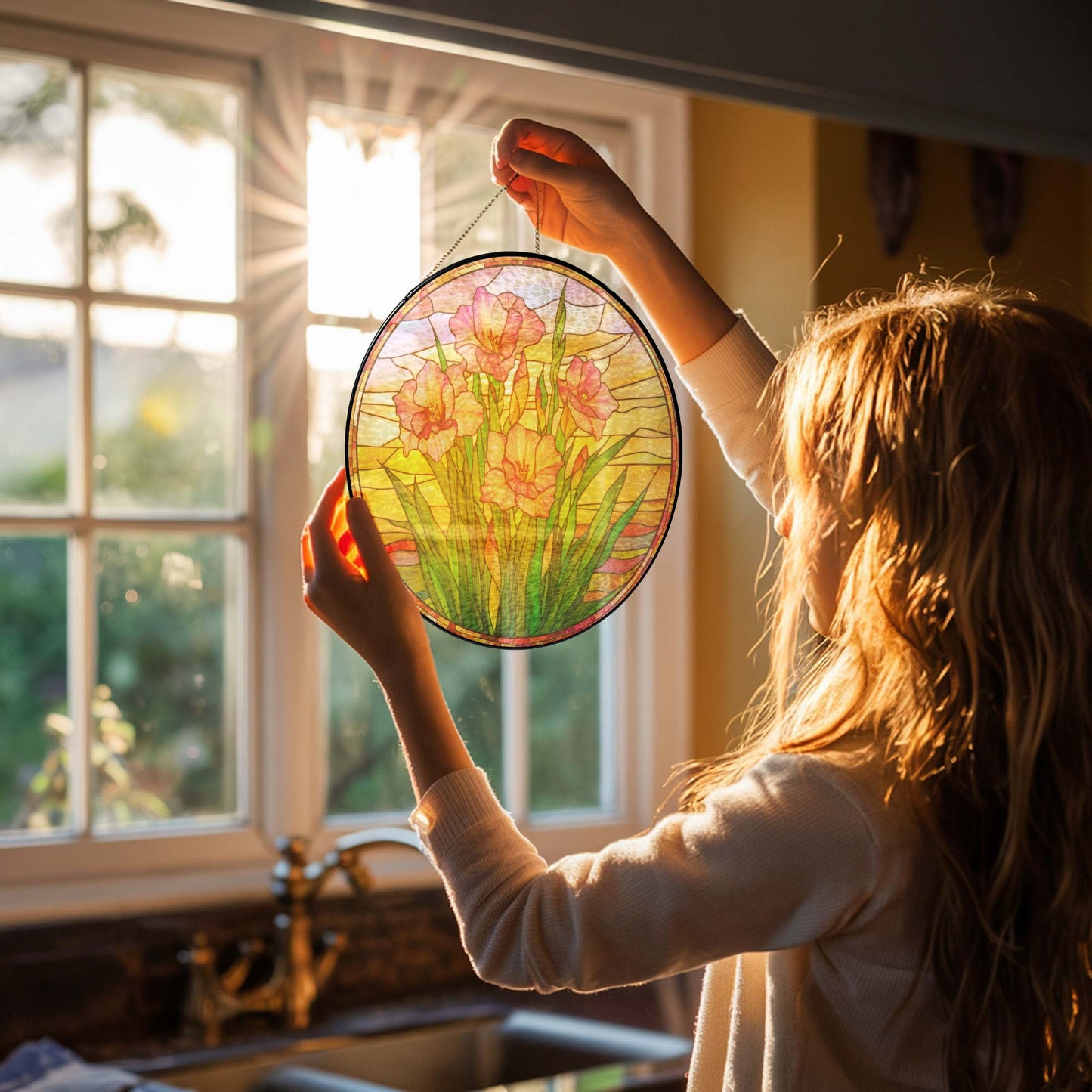 Personalized Birth Month Flowers Stained Glass Suncatcher TQN4882LTH