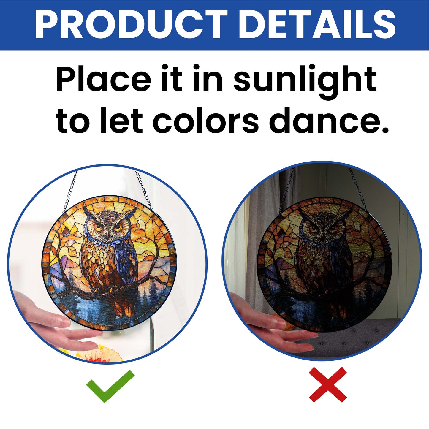 Owl Stained Glass Suncatcher Window Hanging TQN5191NGT