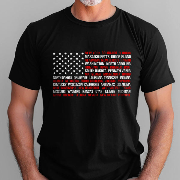 Flagwix American Flag - USA Flag State Names T-shirt Patriotic 4th of july US Independence Day T-Shirt MLN3220TS