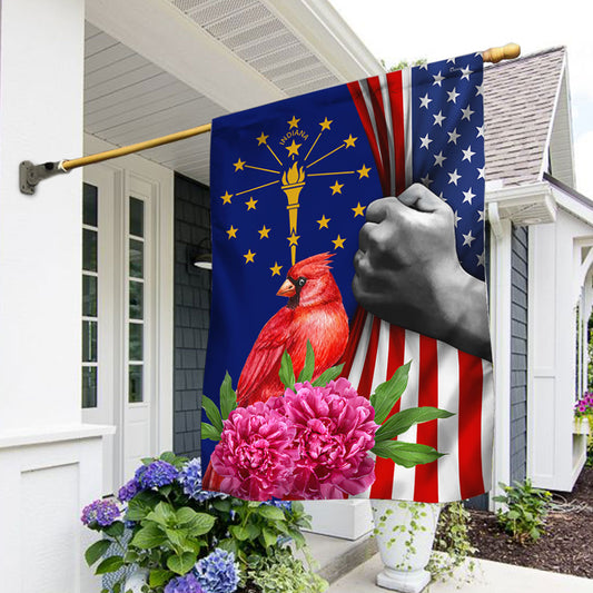 Indiana State Cardinal With Peony Flower Flag MLN1397F
