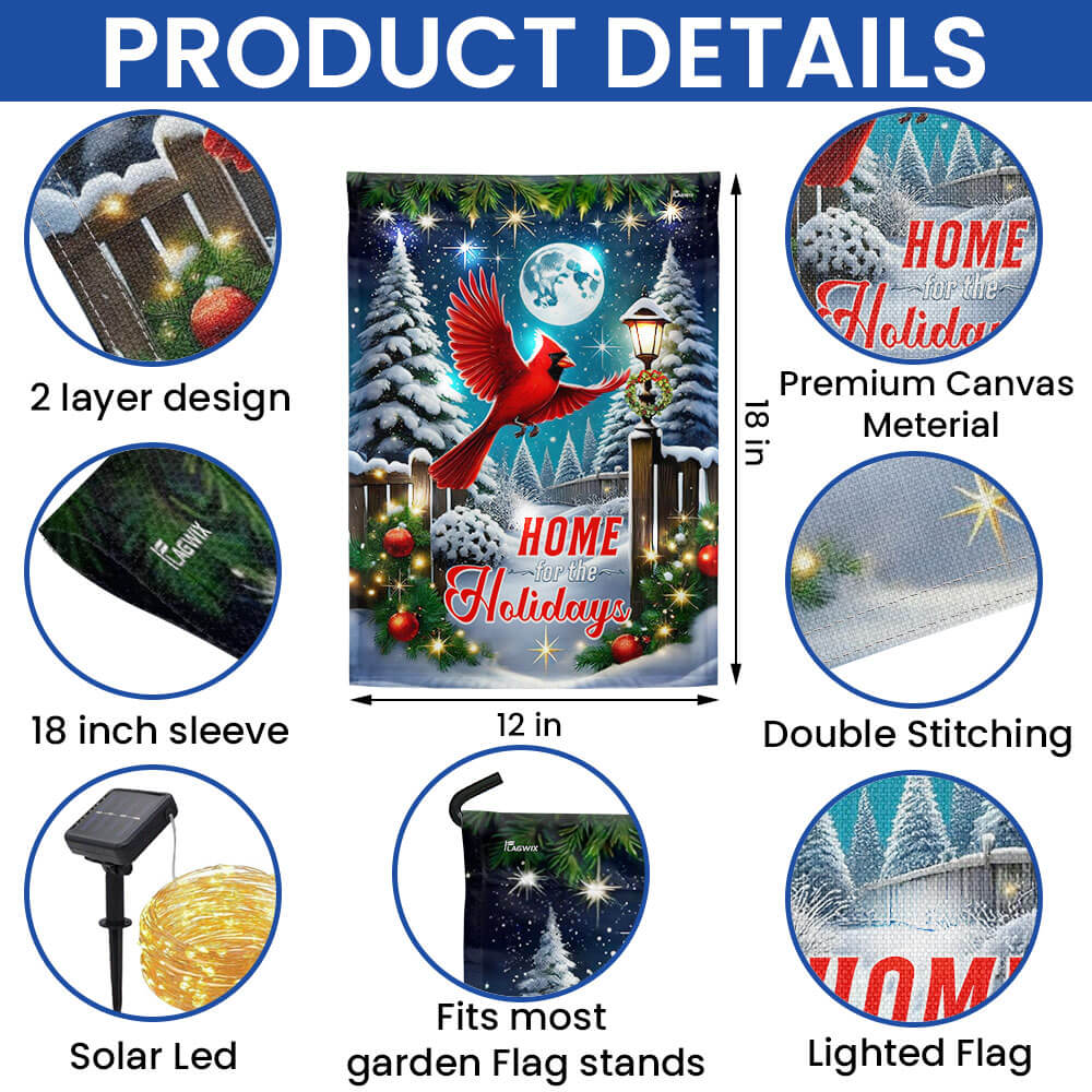 Cardinal Christmas Memorial Home For The Holidays Solar LED Garden Flag TQN4132SF