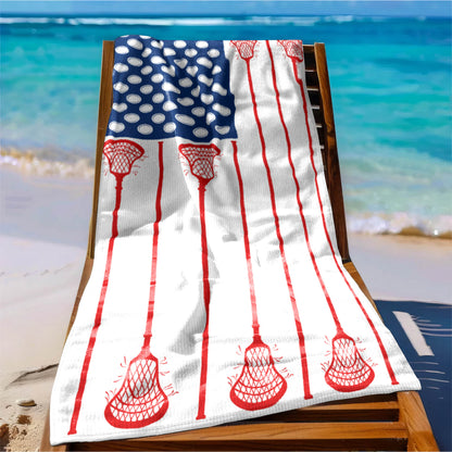 Lacrosse American USA Flag Beach Towel Player Sport Game TQN5566NTH