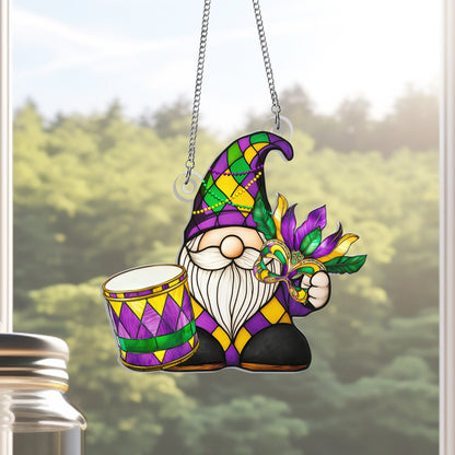 Mardi Gras Gnome Suncatcher, Fat Tuesday Carnival Parade Acrylic Hanging Sign TQN4678AS