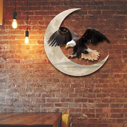Bald Eagle On The Moon Hanging Metal Sign QNK1005MSv15a