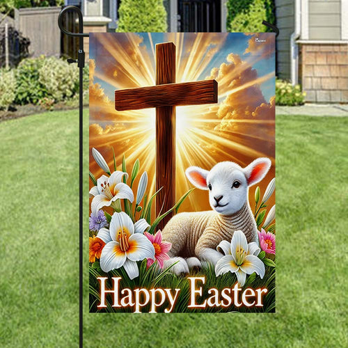 Lamb Christian Cross Happy Easter Flag MLN5158DNV