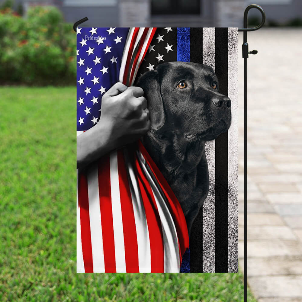 Black Labrador. The Thin Blue Line America US Flag
