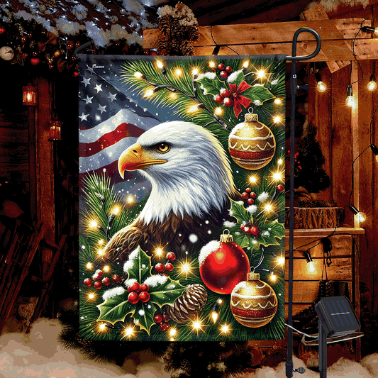 Bald Eagle Christmas American Solar LED Garden Flag MLN4521SF