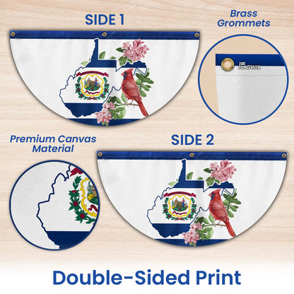 Cardinal and Rhododendron Flower, West Virginia Non-Pleated Fan Flag TPT1858FL