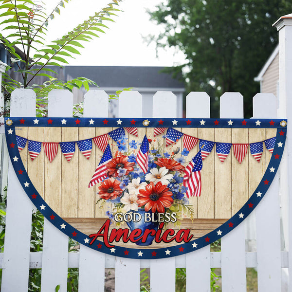 Flagwix American Flag - Patriotic Flowers Vase 4th of july God Bless America Non-Pleated Fan Flag MLN3001FL