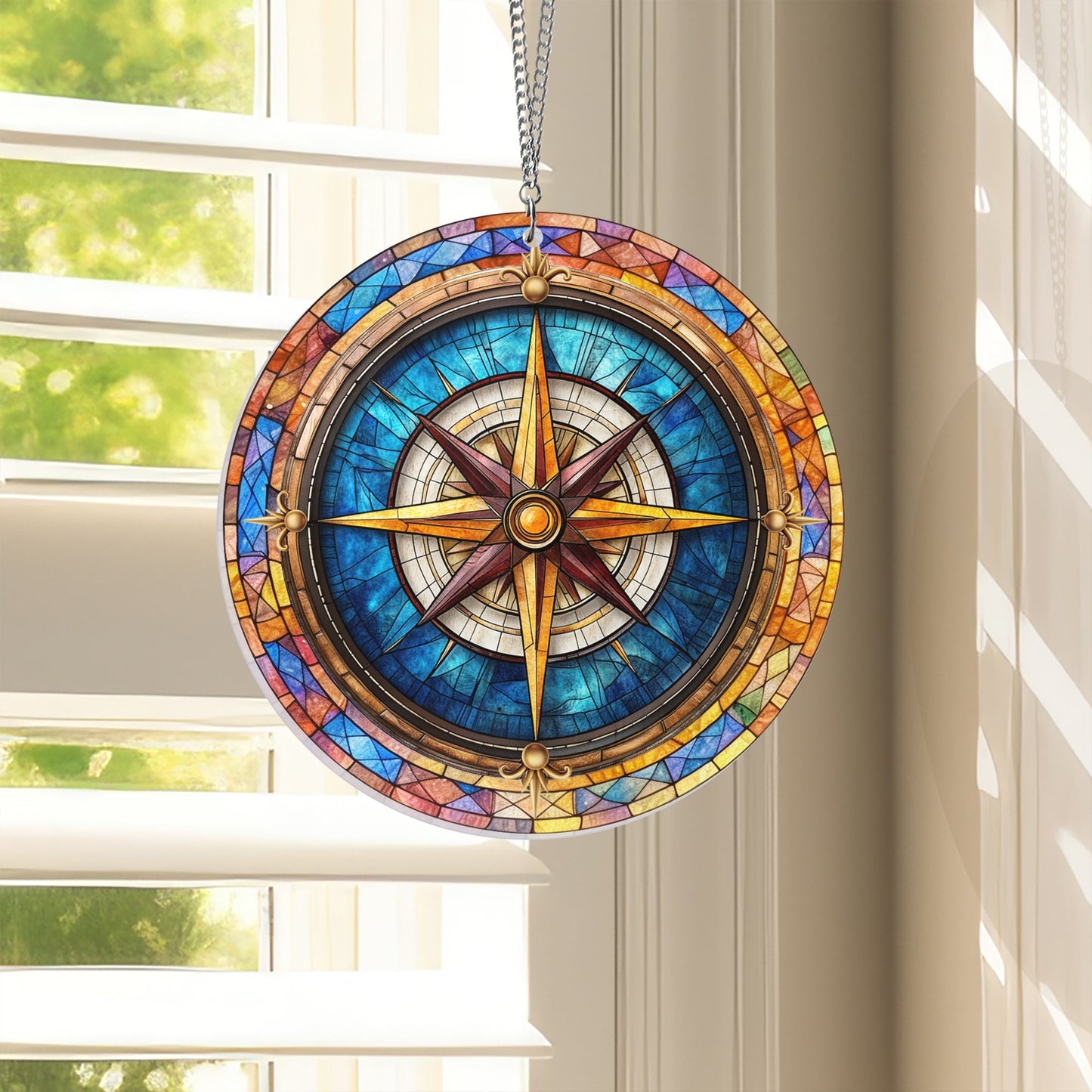 Nautical Compass Acrylic Suncatcher Window Hanging VTM733PN