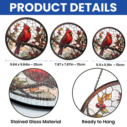 Cardinal Bird Memorial Stained Glass Suncatcher TQN5086BQT